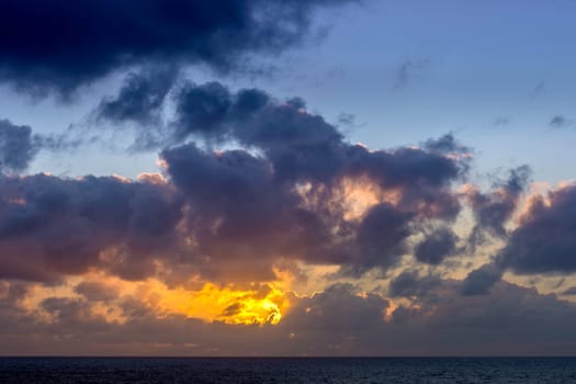 Dramatic sunrise over the ocean before storm - Lanzarote, Canary Islands, Spain