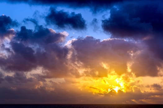 Dramatic sunrise over the ocean before storm - Lanzarote, Canary Islands, Spain