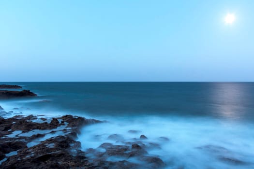 Moon over the ocean - Lanzarote, Canary Islands, Spain