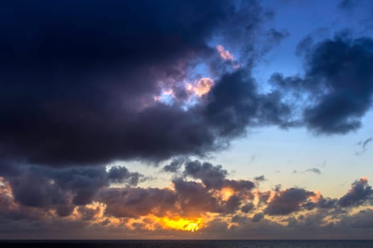 Dramatic sunrise over the ocean before storm - Lanzarote, Canary Islands, Spain
