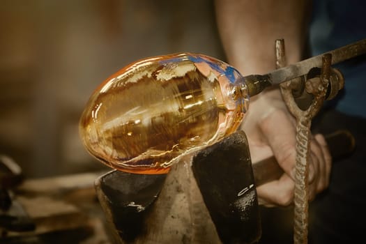 Work of Glass Blower - Glassblower Makes the Sphere