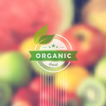 Retro label for organic food. Health food and healthy lifestyle with blurred effect background. EPS10 vector file with transparency layers.