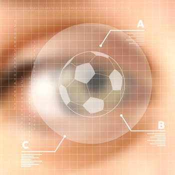 Soccer, technology, internet and networking concept. Human eye blurred effect with virtual screen. EPS10 vector file with transparency layers.