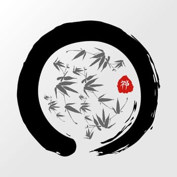 Enso Zen circle and bamboo illustration. Meditation symbol of Buddhism. EPS10 vector file organized in layers for easy editing.