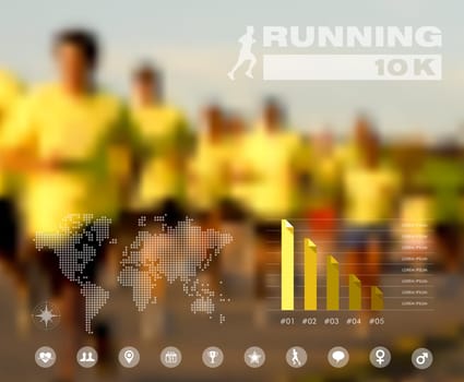 Runners on the race global infographic design blurred effect background. EPS10 vector file with transparency layers.