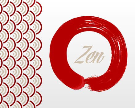 Enso red Zen circle illustration. Meditation symbol of Buddhism and Oriental style background. EPS10 vector file organized in layers for easy editing.
