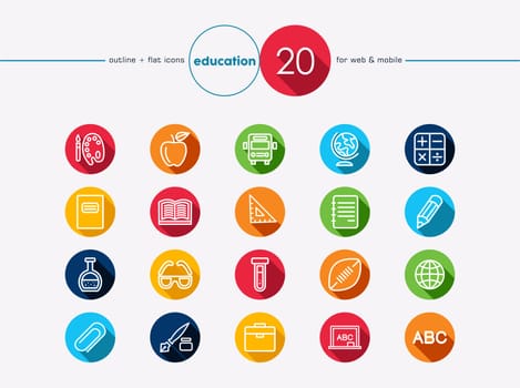 Education colorful flat icons set for web and mobile app. EPS10 vector file organized in layers for easy editing.