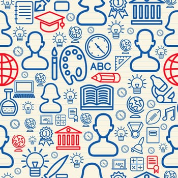 Education seamless pattern background with school icons and symbols. EPS10 vector file organized in layers for easy editing.