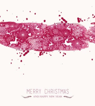 Merry Christmas retro vintage banner hand drawn over watercolor texture background. EPS10 vector file organized in layers for easy editing.