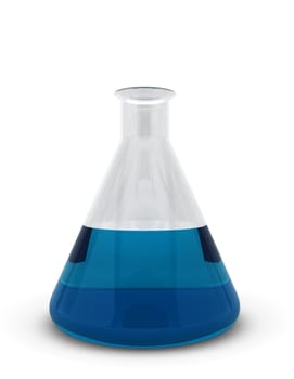 Flask with blue liquid inside. 3d illustration on white background