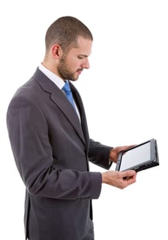 businessman using touch pad of tablet pc, isolated