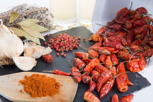 ingredients for spicy sauce with garlic