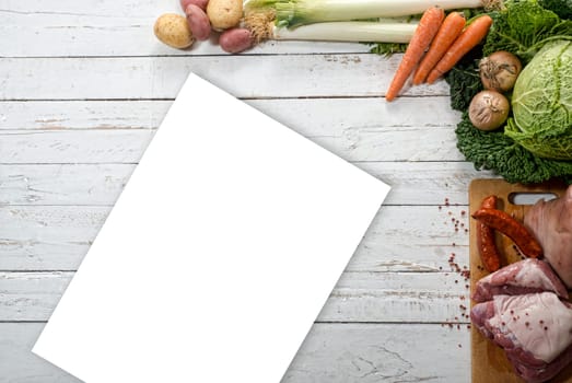 vegetables and meats for preparing a hotpot with cabbage