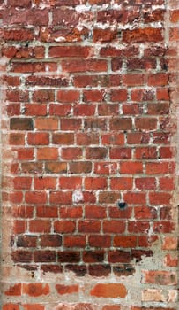 Red old brick wall photographed close up