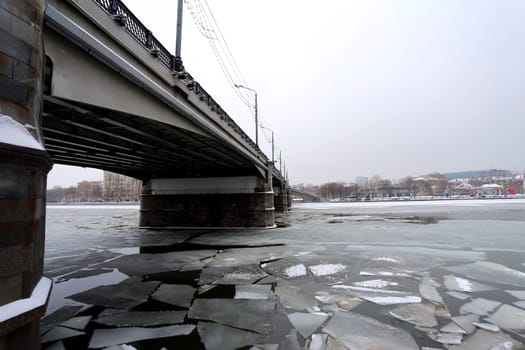 Black and white photography Novospassky bridge over the river Moscow