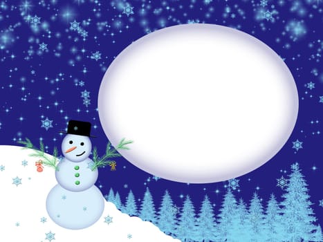 Christmas postcard with snowman
