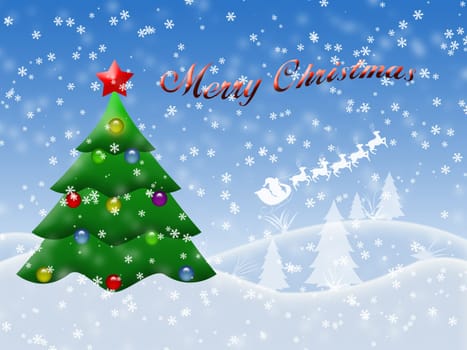 Christmas postcard with winter tree decorating