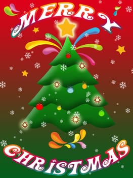 Merry Christmas illustration on the red and green background