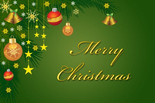 Merry christmas card - green background ornamented