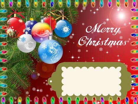 Merry christmas card on the red background ornamented