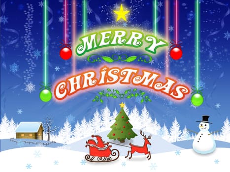 Christmas postcard illustration with winter landscape theme