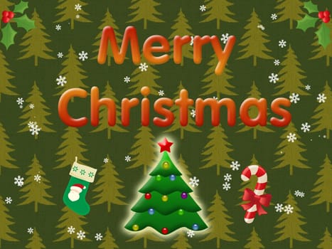 Merry Christmas illustration on the dark green background