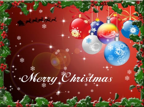 Merry christmas card on the dark red background ornamented