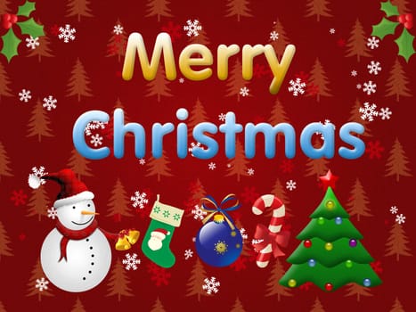 Merry Christmas illustration on the dark red background