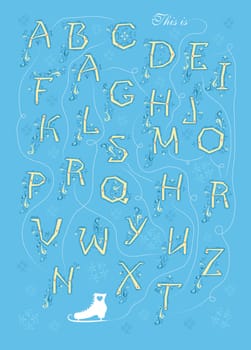 Artistic alphabet with encrypted romantic message This is more than a crush. Yellow letters with bluedecor. White skate is as the end of message. Illustration