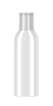 Front view of plastic bottle for cosmetic products, isolated on white background