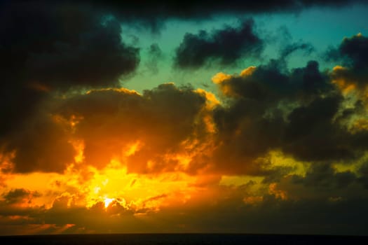 Dramatic sunrise over the ocean before storm - Lanzarote, Canary Islands, Spain