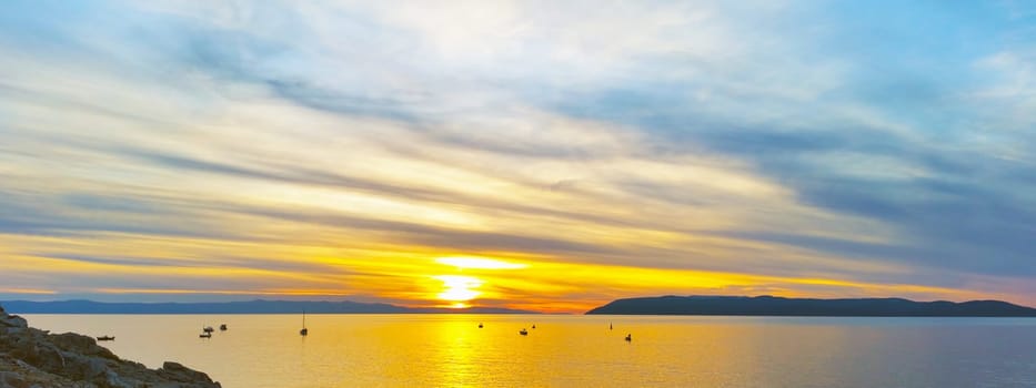 Sunset over Adriatic Sea in Makarska, Croatia
