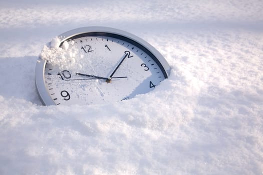 Clock in the snow, snow time