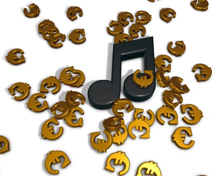 Music note and eurosymbols - 3d rendering