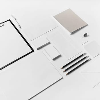 Blank corporate stationery template on white paper background. Responsive design mockup.