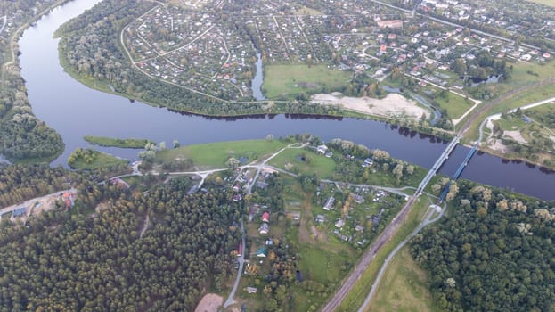 Gauja river Latvia drain into Baltic Sea aerial drone top view