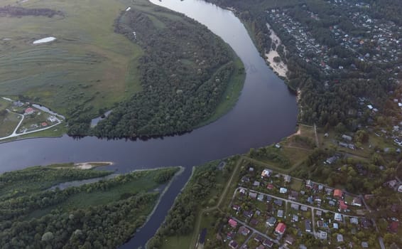 Gauja river Latvia drain into Baltic Sea aerial drone top view