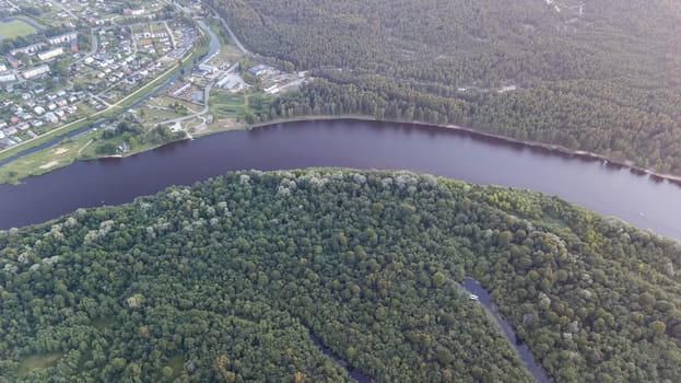 Gauja river Latvia drain into Baltic Sea aerial drone top view
