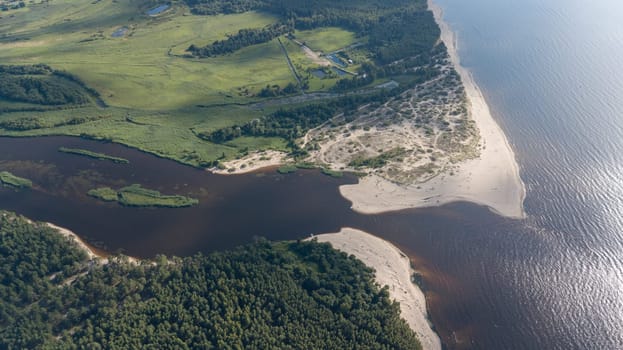 Gauja river Latvia drain into Baltic Sea aerial drone top view