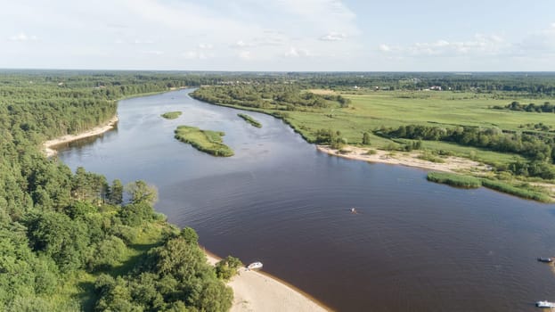 Gauja river Latvia drain into Baltic Sea aerial drone top view