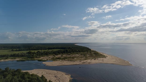 Gauja river Latvia drain into Baltic Sea aerial drone top view