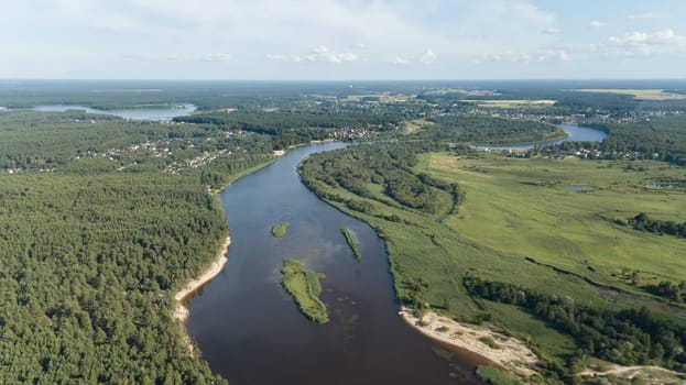 Gauja river Latvia drain into Baltic Sea aerial drone top view
