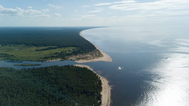 Gauja river Latvia drain into Baltic Sea aerial drone top view
