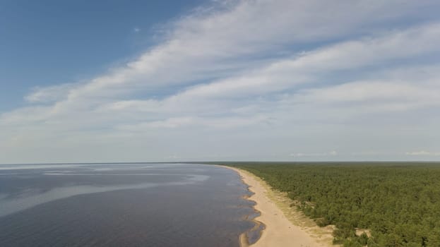 Gauja river Latvia drain into Baltic Sea aerial drone top view