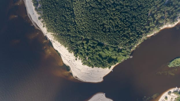 Gauja river Latvia drain into Baltic Sea aerial drone top view