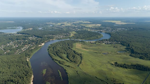 Gauja river Latvia drain into Baltic Sea aerial drone top view