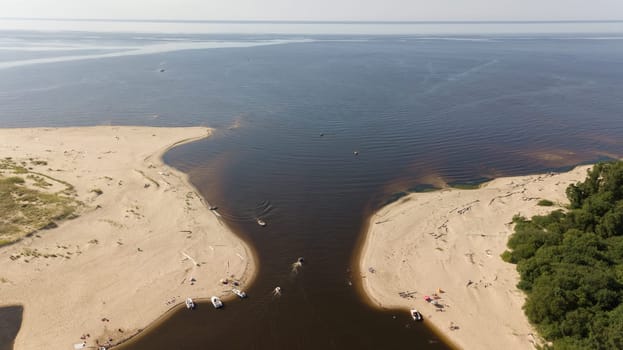 Gauja river Latvia drain into Baltic Sea aerial drone top view