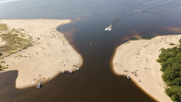 Gauja river Latvia drain into Baltic Sea aerial drone top view