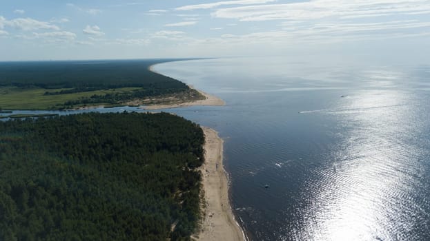 Gauja river Latvia drain into Baltic Sea aerial drone top view