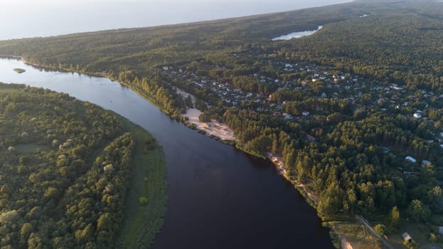 Gauja river Latvia drain into Baltic Sea aerial drone top view